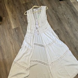 Tiare Hawaii Rayon Crochet coverup/kimono, M/L white NEW WITH TAGS